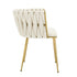 Set of 2 Velvet Upholstered Woven Dining Chairs with Golden Metal Legs, Beige