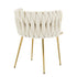 Set of 2 Velvet Upholstered Woven Dining Chairs with Golden Metal Legs, Beige