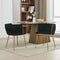 Set of 2 Velvet Upholstered Woven Dining Chairs with Golden Metal Legs, Black