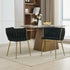 Set of 2 Velvet Upholstered Woven Dining Chairs with Golden Metal Legs, Black