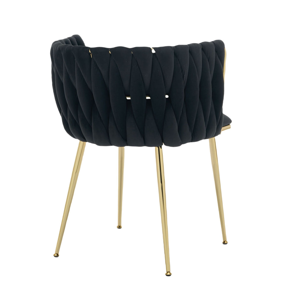 Set of 2 Velvet Upholstered Woven Dining Chairs with Golden Metal Legs, Black