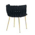 Set of 2 Velvet Upholstered Woven Dining Chairs with Golden Metal Legs, Black