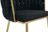 Set of 2 Velvet Upholstered Woven Dining Chairs with Golden Metal Legs, Black