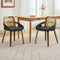 Set of 2 Rattan Back Dining Chairs, Black Faux Leather