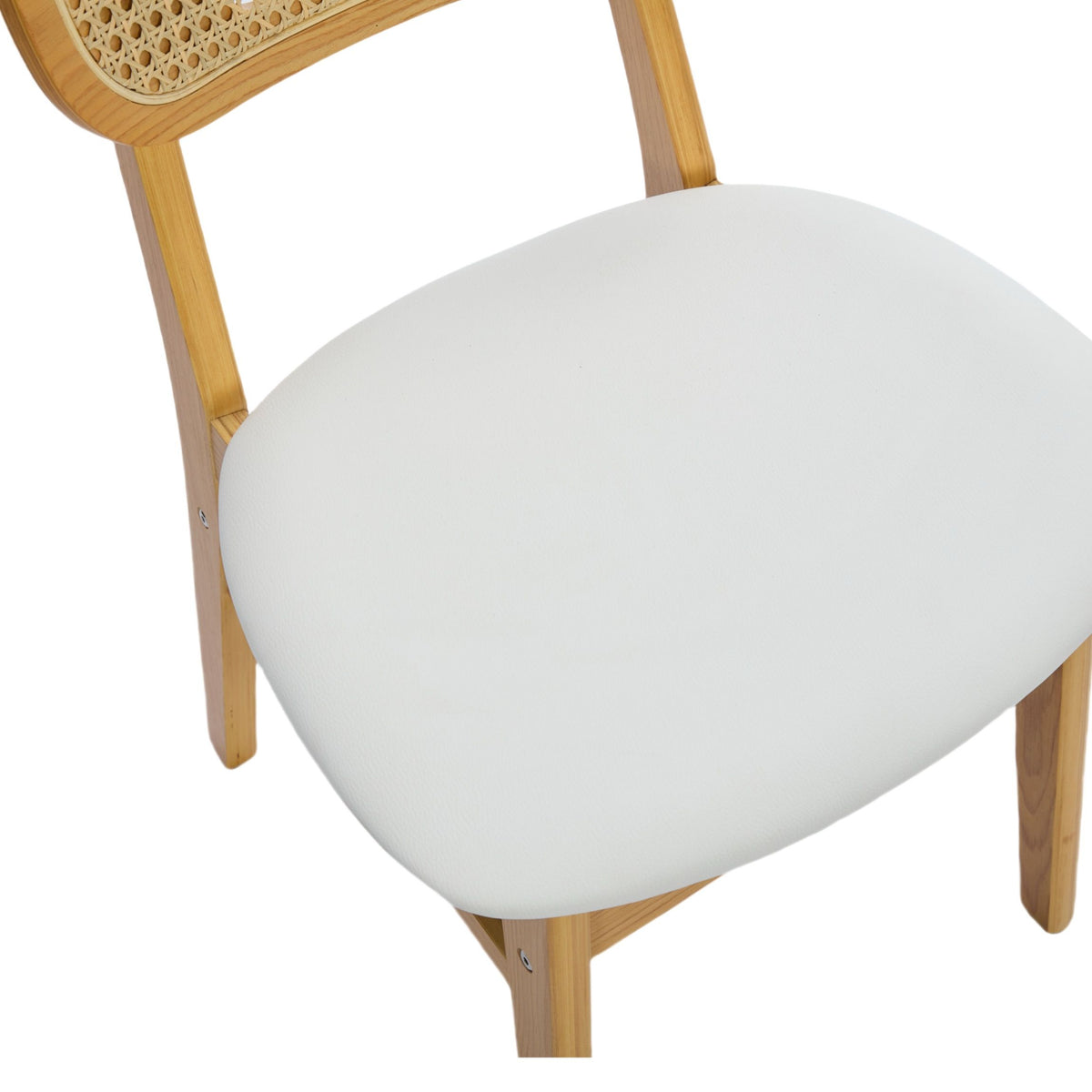 Rattan Back Dining Chairs Set of 2, White Faux Leather
