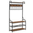 5-in-1 Entryway Hall Tree and 3 Tier Storage Bench, Pipe Style Coat Rack with 9 Hooks, Rustic Brown