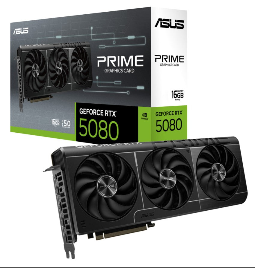 ASUS nVidia GeForce PRIME-RTX5080-16G RTX5080 16GB GDDR7 2617MHz Boost Clock, RAM 28Gbps, 1801 AI TOPs, Digital Max Resolution 7680 x 4320