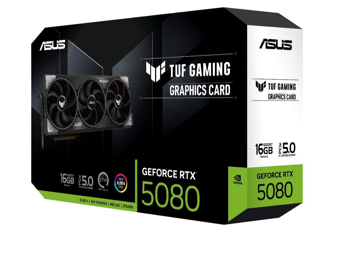 ASUS nVidia GeForce TUF-RTX5080-16G-GAMING RTX5080 16GB GDDR7 2617MHz Boost Clock, RAM 30Gbps, 1801 AI TOPs, Digital Max Resolution 7680 x 4320
