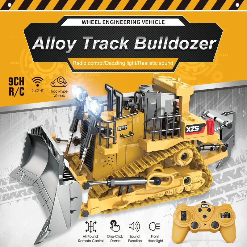 RC Bulldozer Toy Truck for Kids 2.4GHz Excavator Metal Plastic Build CE