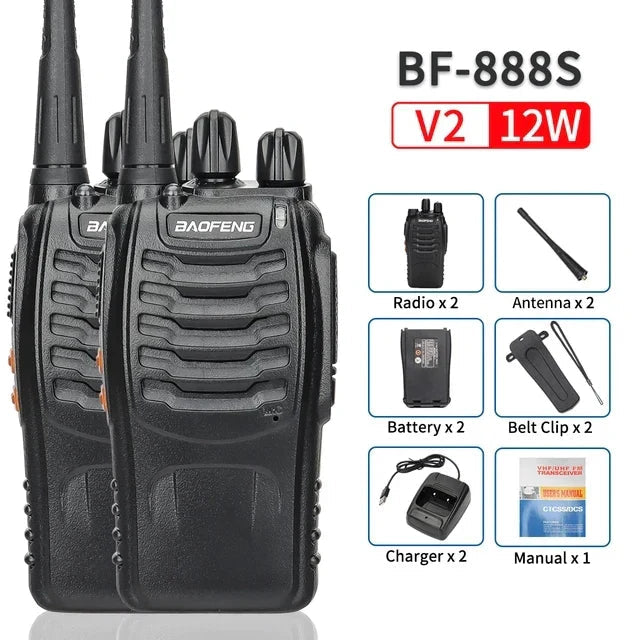 V2 Walkie Talkie Long Range Radio 2-Pack, BF-888S, 5-10km Range, 16 Ch
