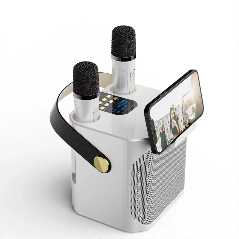Karaoke Bluetooth Speaker with Dual Wireless Microphones, White