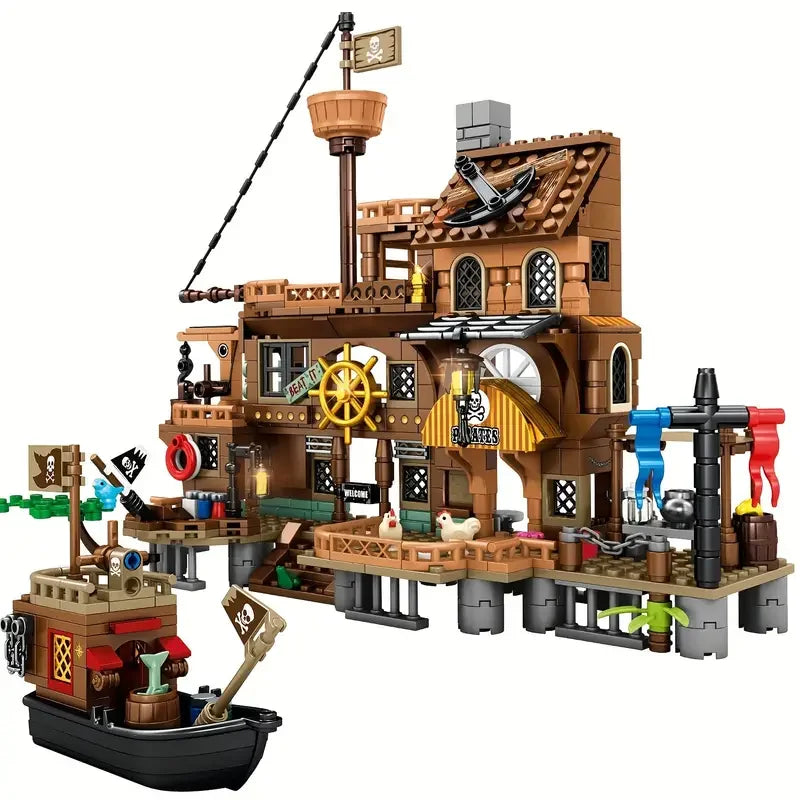 Pirate Island Fortress Building Block Set, Ages 6 and Up, ABS Kit