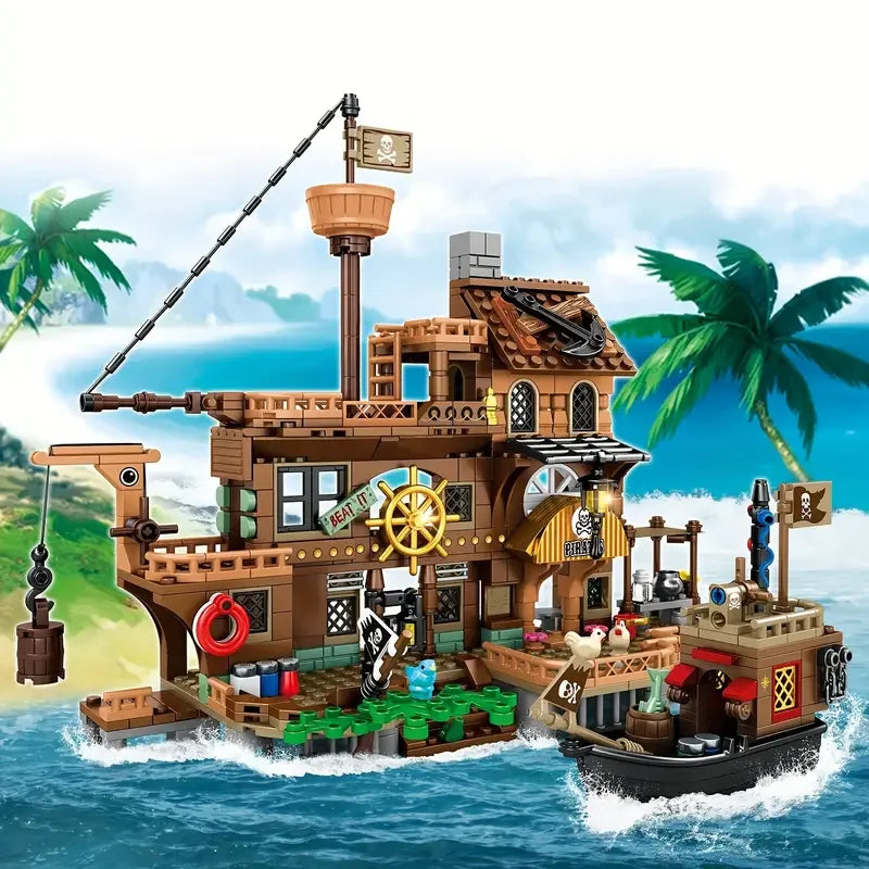 Pirate Island Fortress Building Block Set, Ages 6 and Up, ABS Kit