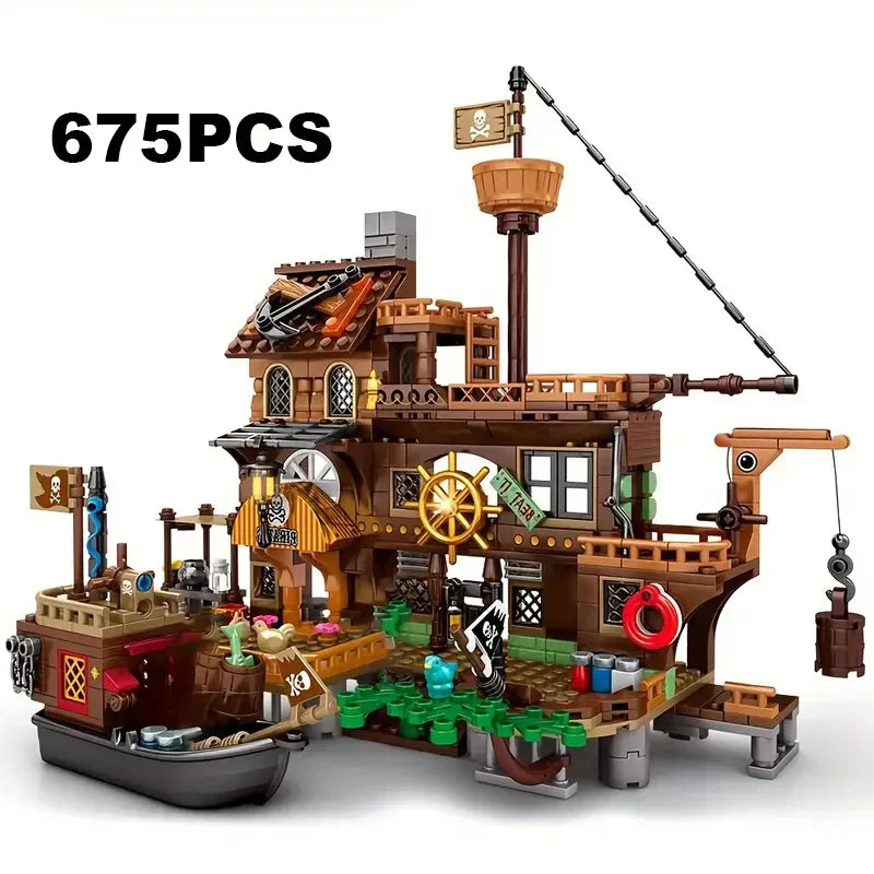 Pirate Island Fortress Building Block Set, Ages 6 and Up, ABS Kit