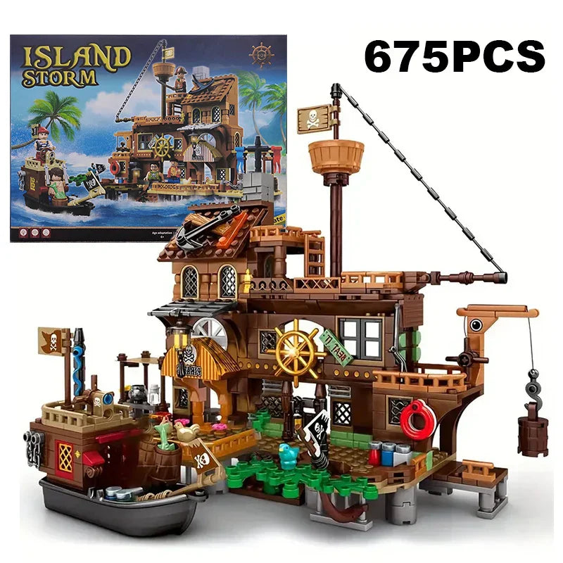 Pirate Island Fortress Building Block Set, Ages 6 and Up, ABS Kit