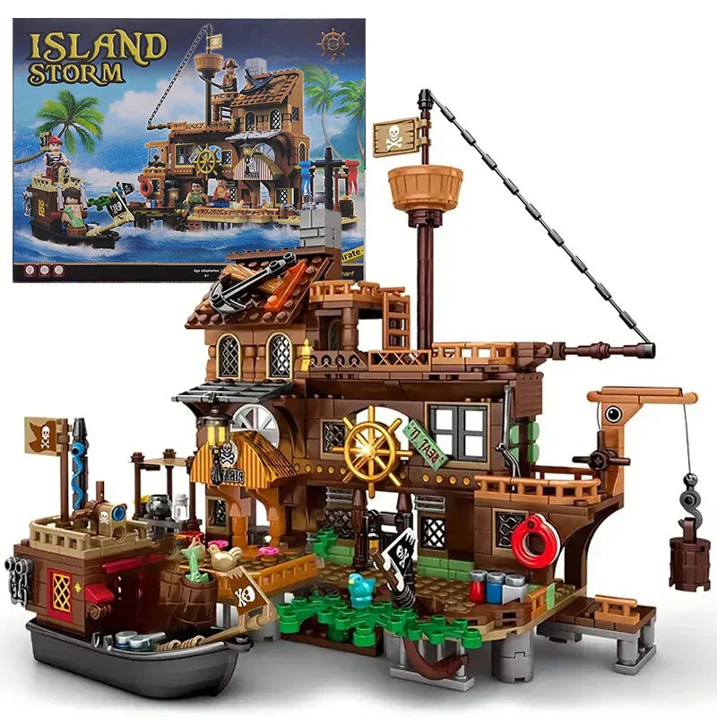 Pirate Island Fortress Building Block Set, Ages 6 and Up, ABS Kit