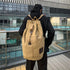 Canvas Travel Backpack with Bucket Design Khaki