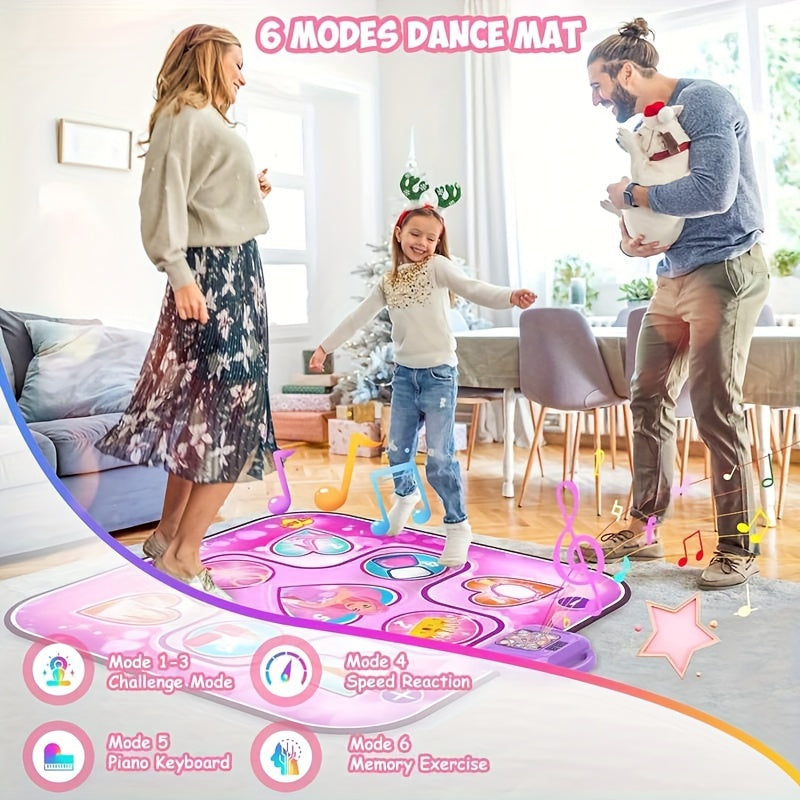 Kids LED Musical Dance Mat, 6 Game Modes, 102x90cm PE Material, Ages 3+