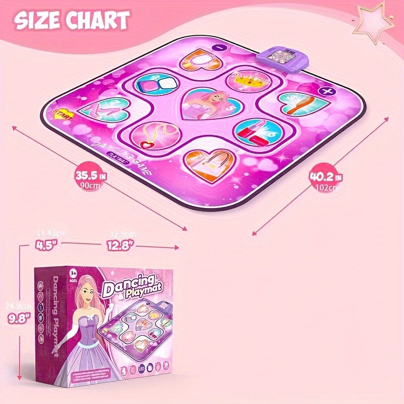 Kids LED Musical Dance Mat, 6 Game Modes, 102x90cm PE Material, Ages 3+