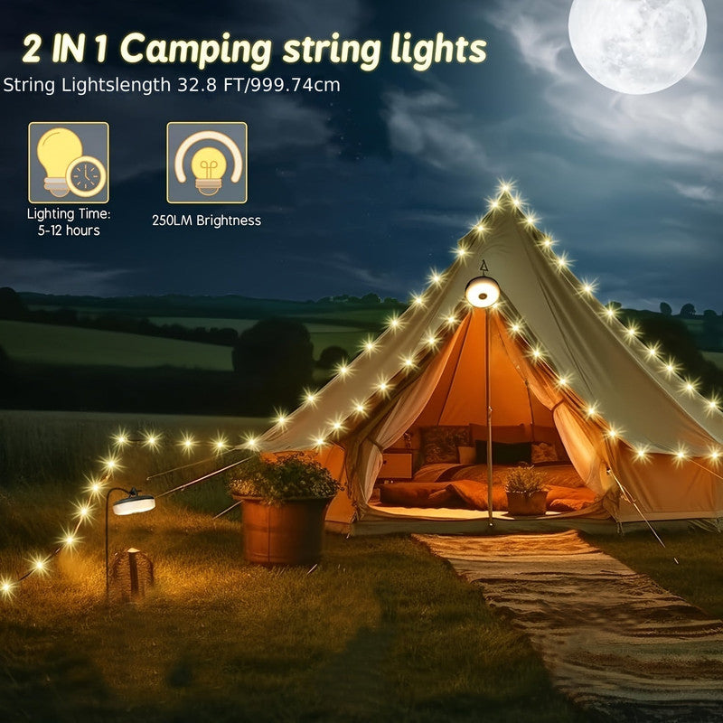 Rechargeable Camping String Lights, 5 Modes, 2000mAh Lithium Battery Set