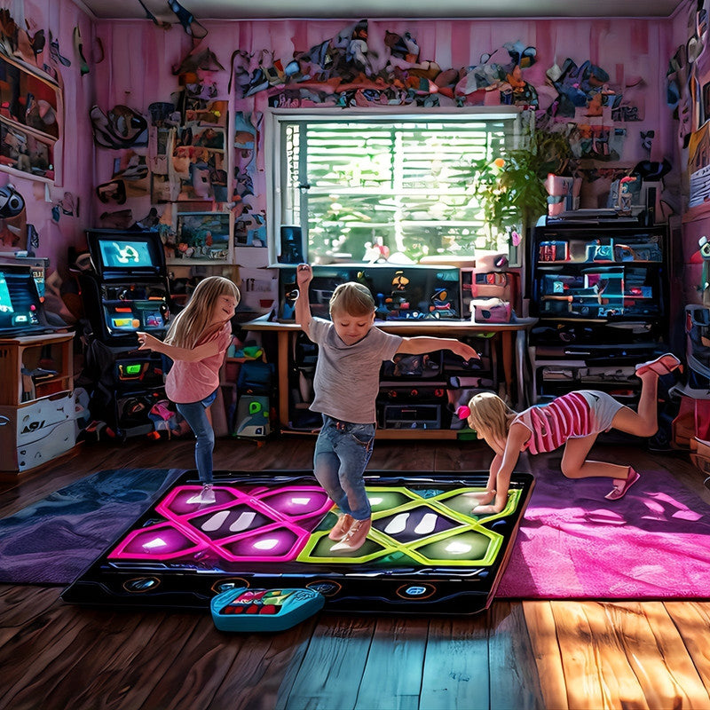 Double Dance Pad LED Rhythm Game Mat with Music, Ages 3 and Up, PE Build