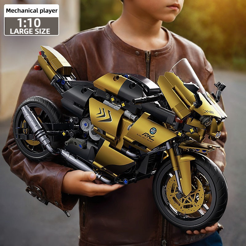 1:10 Scale Mechanical Motorcycle Building Block Kit, Ages 14 Plus, ABS