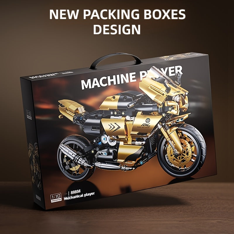 1:10 Scale Mechanical Motorcycle Building Block Kit, Ages 14 Plus, ABS
