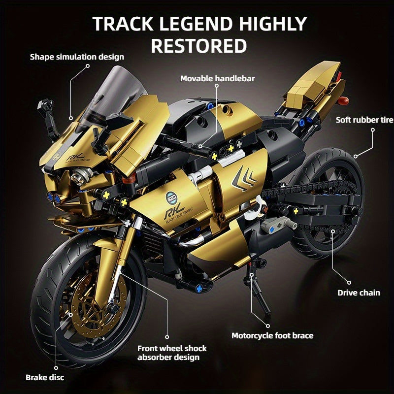 1:10 Scale Mechanical Motorcycle Building Block Kit, Ages 14 Plus, ABS