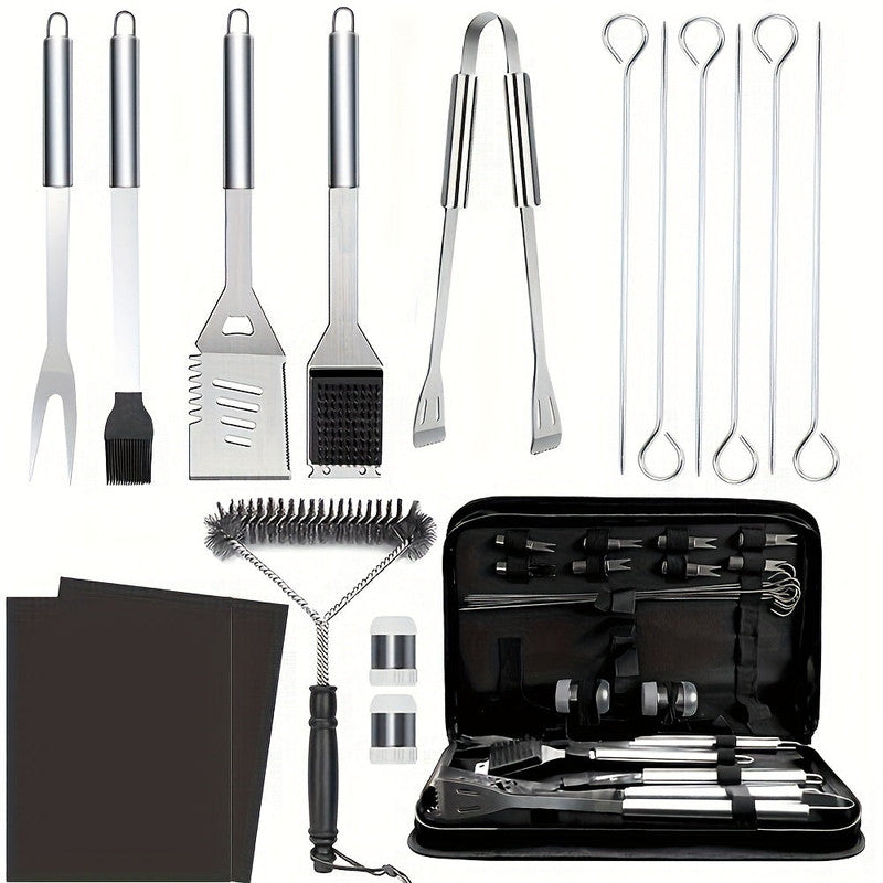 17-Piece Stainless Steel BBQ Grill Accessories Set with Mats and Brush