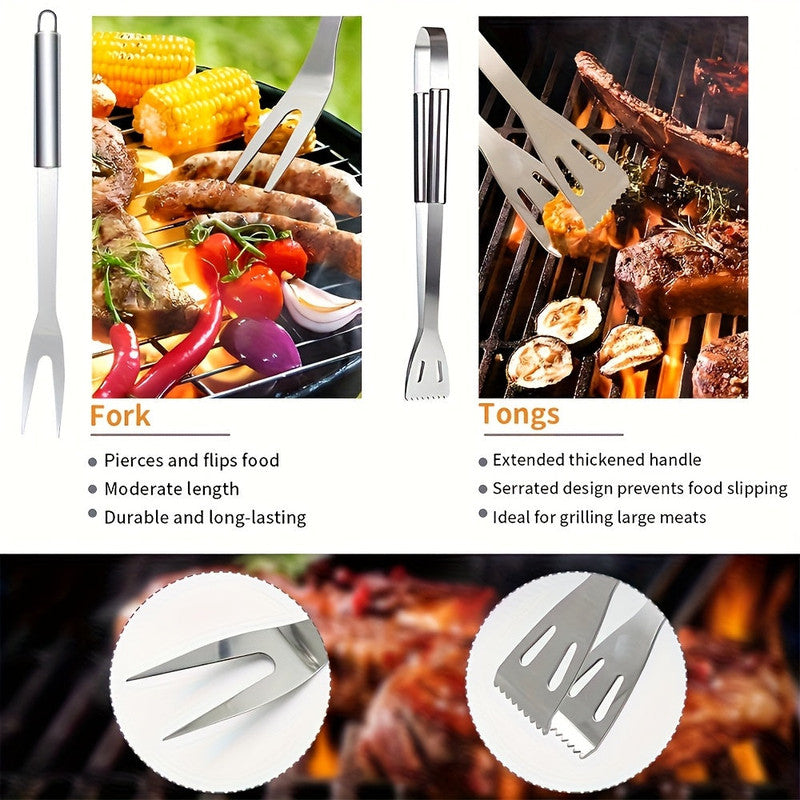 17-Piece Stainless Steel BBQ Grill Accessories Set with Mats and Brush
