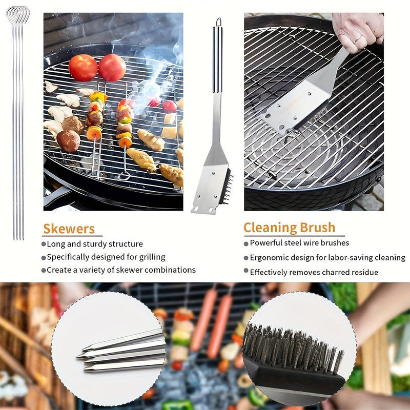 17-Piece Stainless Steel BBQ Grill Accessories Set with Mats and Brush