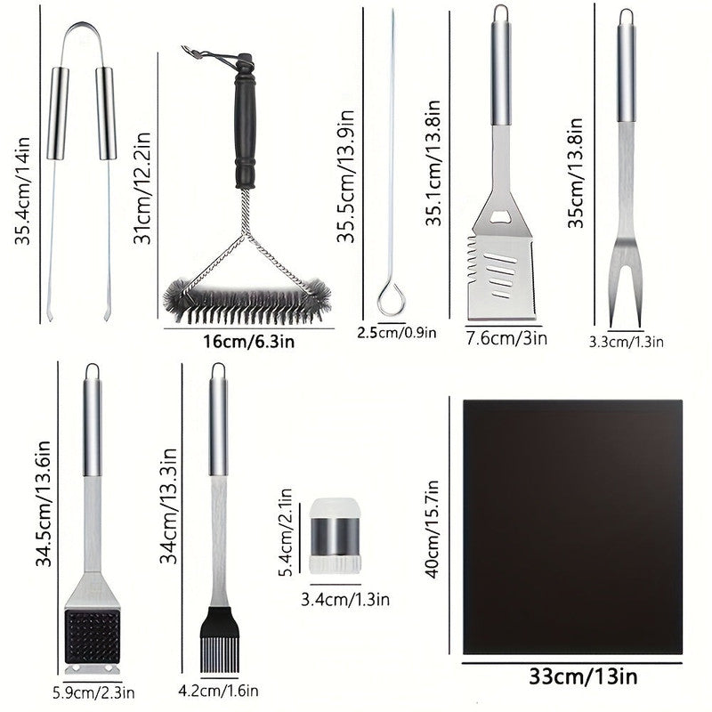 17-Piece Stainless Steel BBQ Grill Accessories Set with Mats and Brush