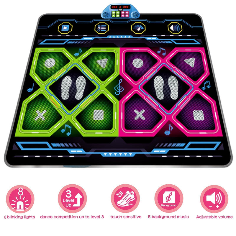 Double Electronic Dance Mat for Kids and Adults, 105x90cm, 8 LED Lights