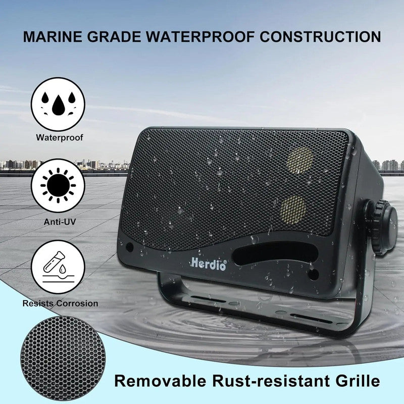 3-Way Waterproof Wall Mount Speakers in Black, 200W Peak, Pair, ABS Set