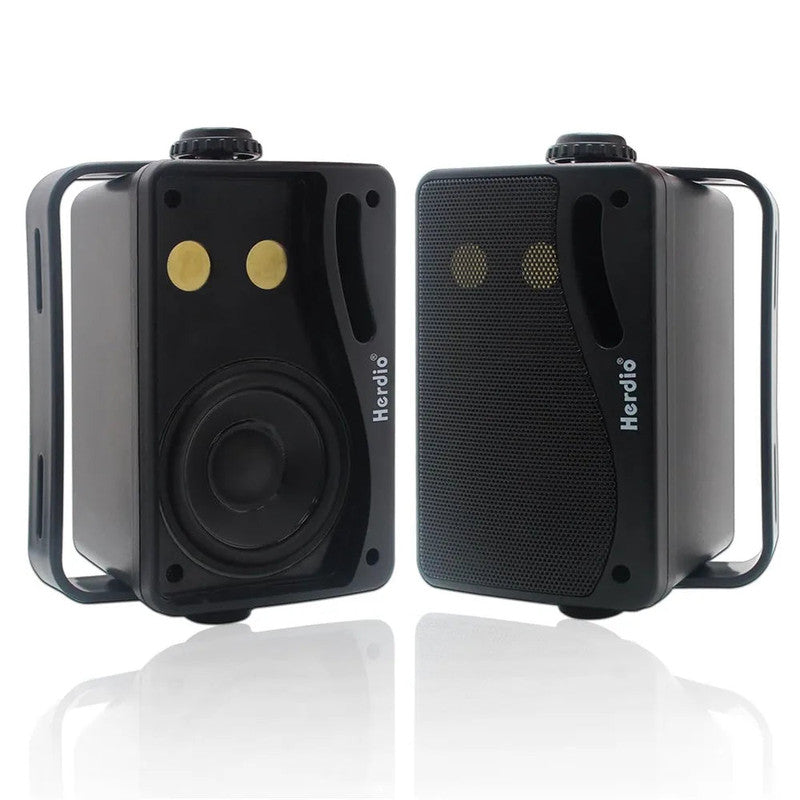 3-Way Waterproof Wall Mount Speakers in Black, 200W Peak, Pair, ABS Set