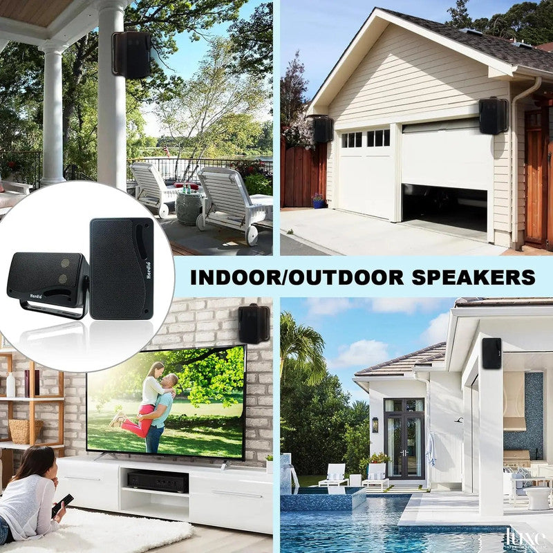 3-Way Waterproof Wall Mount Speakers in Black, 200W Peak, Pair, ABS Set