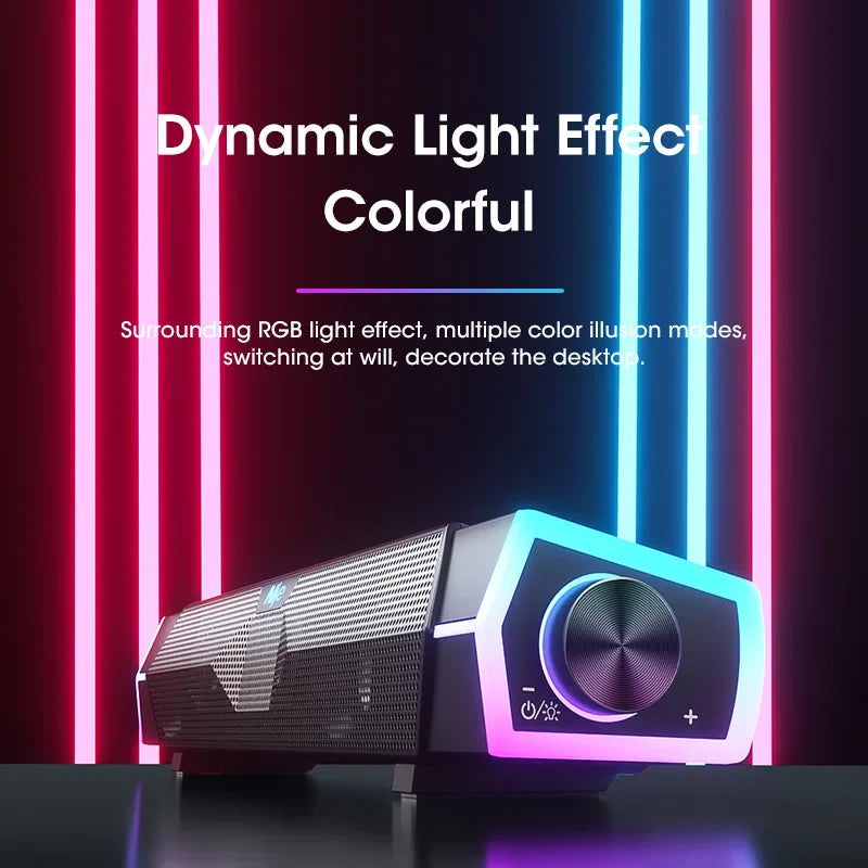 Computer Bluetooth RGB Light Speaker in Black, 4D Stereo Sound, USB Set