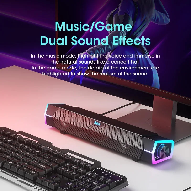 Computer Bluetooth RGB Light Speaker in Black, 4D Stereo Sound, USB Set