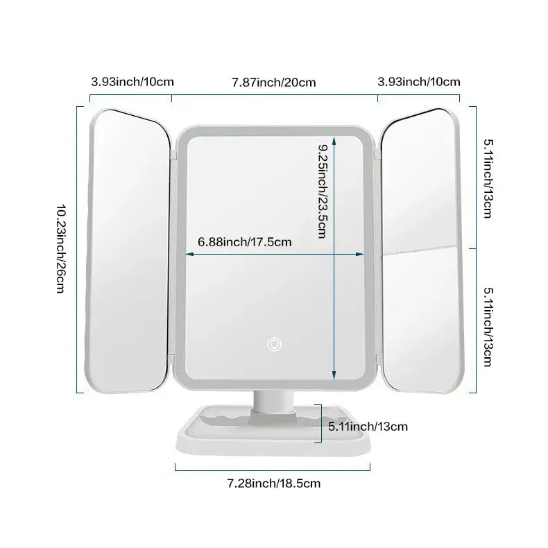 Trifold LED Makeup Mirror Beauty Lights