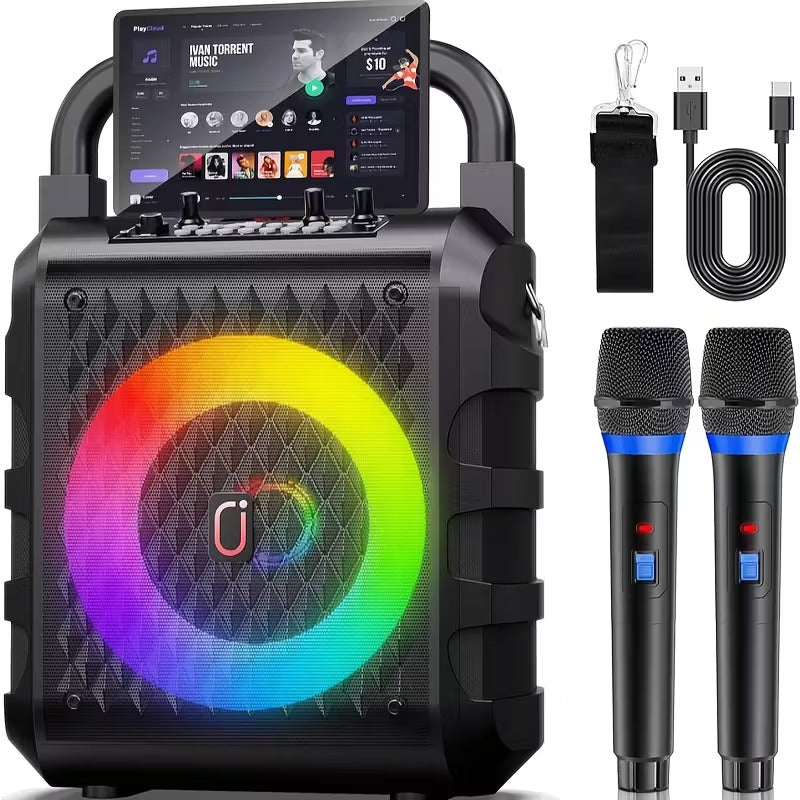 20W Portable Karaoke Speaker with Dual Wireless Mics, ABS, Type-C Charge