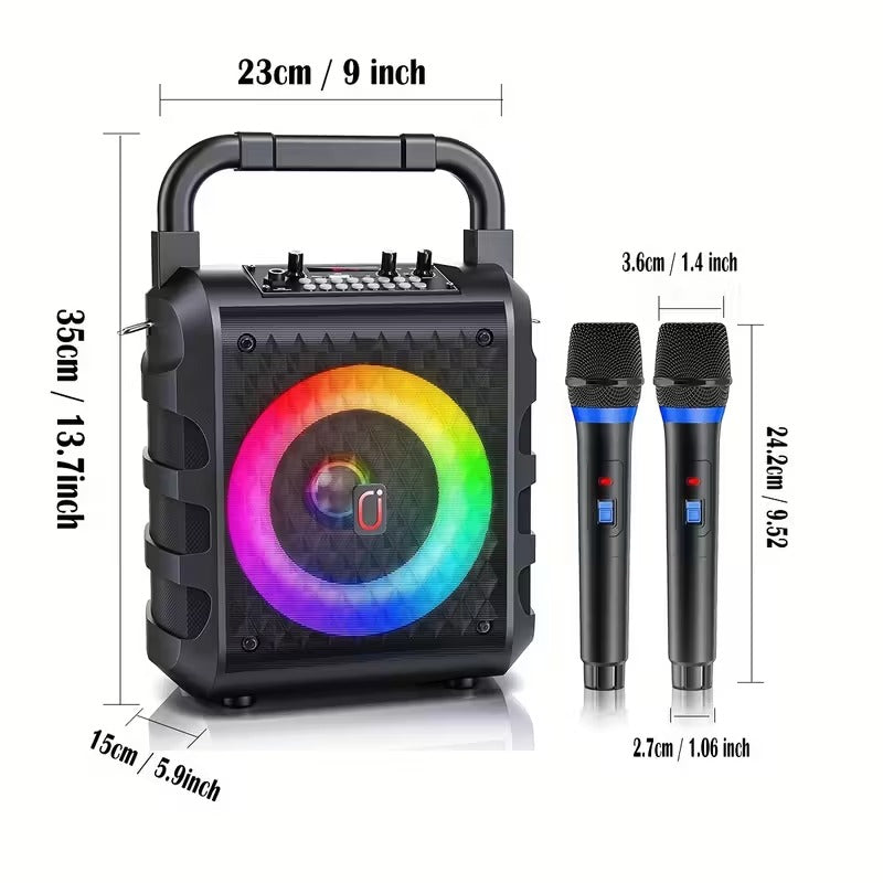 20W Portable Karaoke Speaker with Dual Wireless Mics, ABS, Type-C Charge