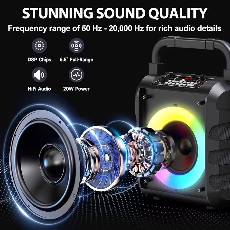 20W Portable Karaoke Speaker with Dual Wireless Mics, ABS, Type-C Charge