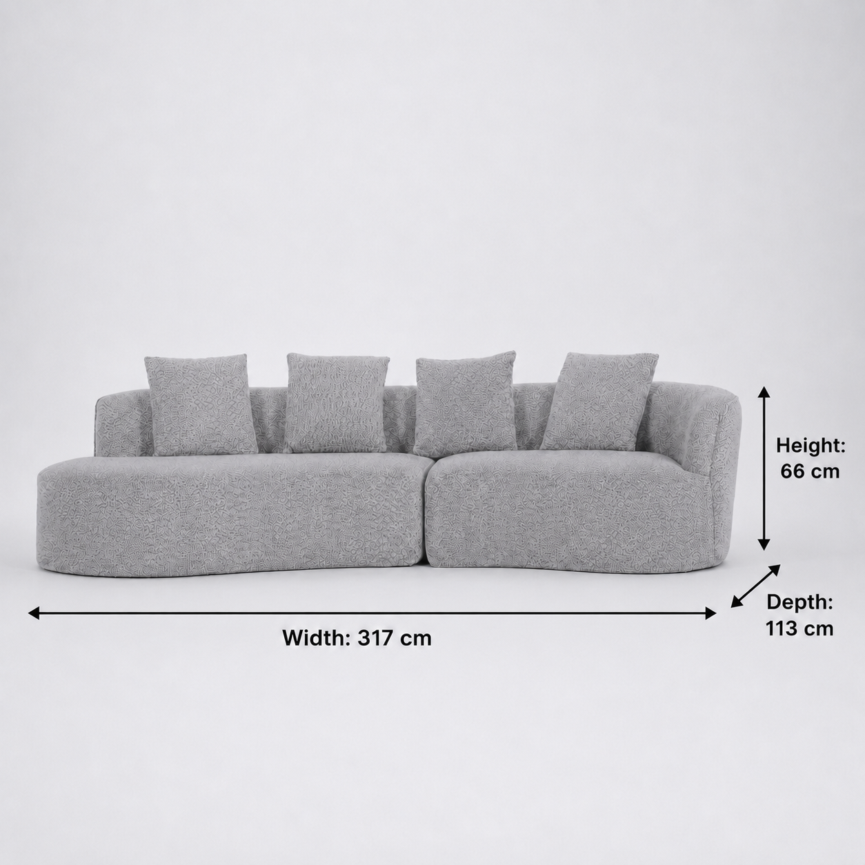 Arco 3 Seater Compressed Sofa Ribbed Fabric 30D Foam Light Grey