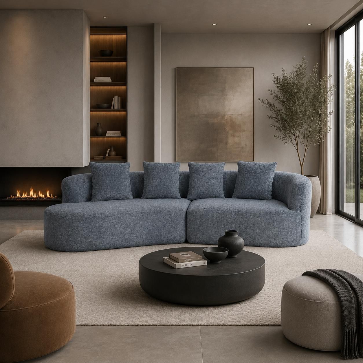 Arco 3 Seater Compressed Sofa Ribbed Fabric 30D Foam Dark Grey