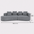 Arco 3 Seater Compressed Sofa Ribbed Fabric 30D Foam Dark Grey