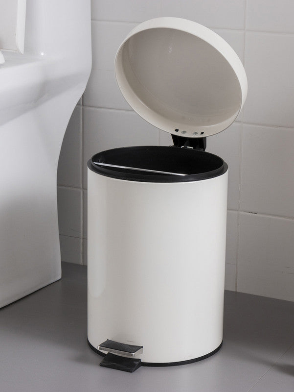 5L Round Lidded Trash Can Foot Pedal Garbage Bin for Kitchen Bathroom Hotel-White
