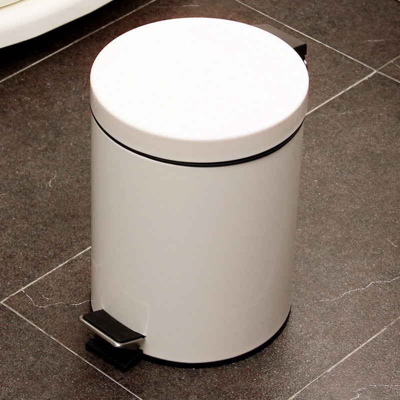 5L Round Lidded Trash Can Foot Pedal Garbage Bin for Kitchen Bathroom Hotel-White