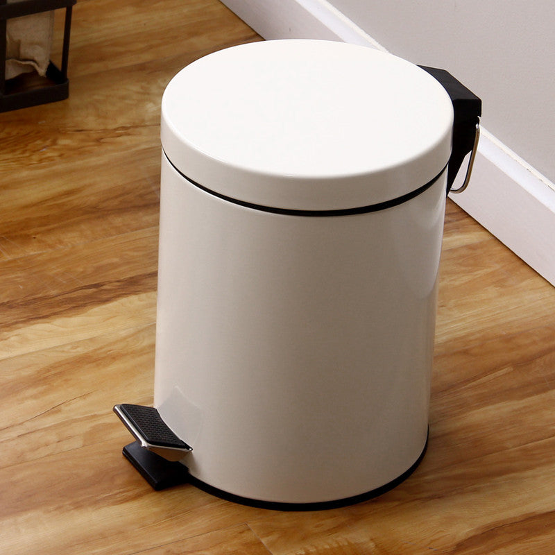 5L Round Lidded Trash Can Foot Pedal Garbage Bin for Kitchen Bathroom Hotel-White