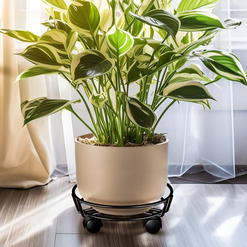 Movable Iron Potted Plant Stand for Home Garden Decoration-Black