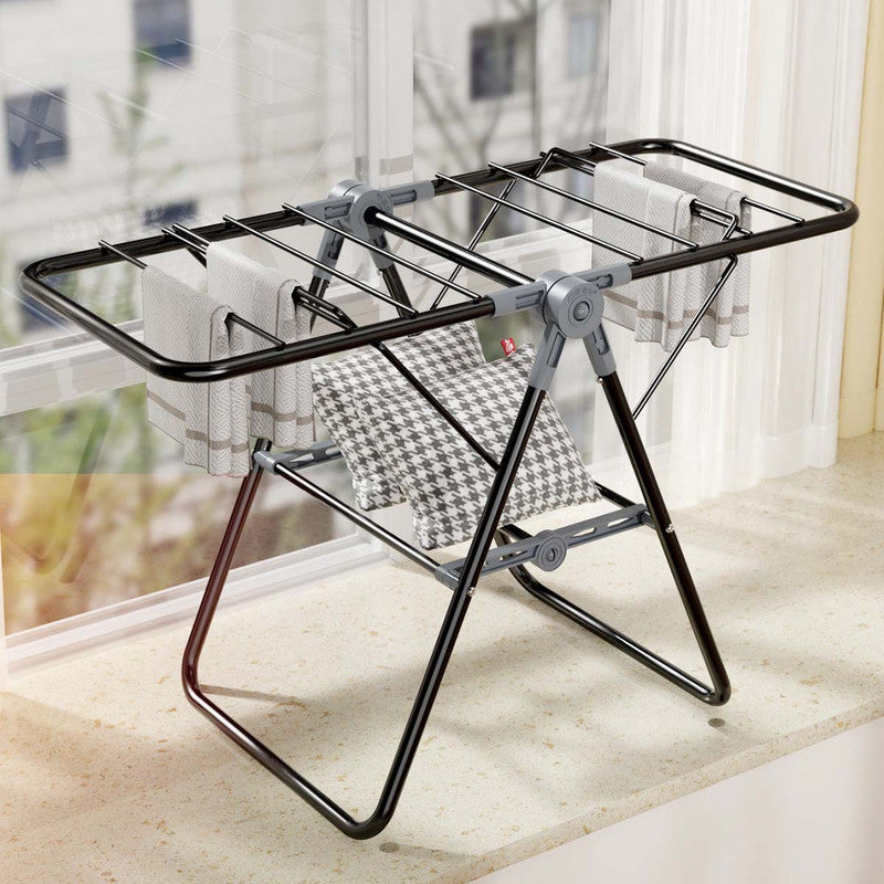 2-Tier Foldable Clothes Drying Rack  for Balcony Bay Window-White